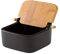 Home Line Salero Cuadrado de cerámica con Tapa de Madera, Negro, 12x12x11 cm