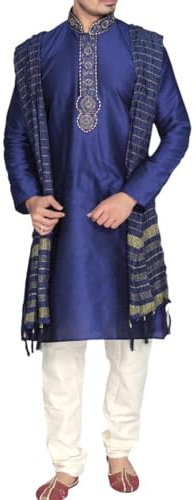 Sonisha MKP9007 Men's Blue Kurta Pajama Set Wedding Kurta Pyjama Indian Party Suit (38)
