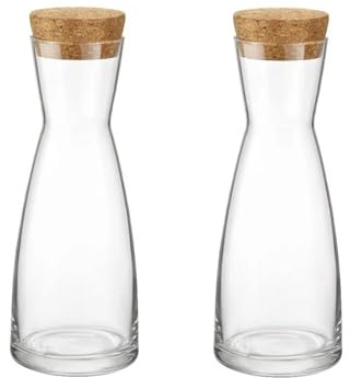 Bormioli Rocco Ypsilon Glass Carafe Set with Cork Tops, Set of 2-18.5 oz Contemporary Juice Containers & Drink Dispensers for Wine, Water, Milk - Dishwasher Safe Bar Glassware for Entertainment