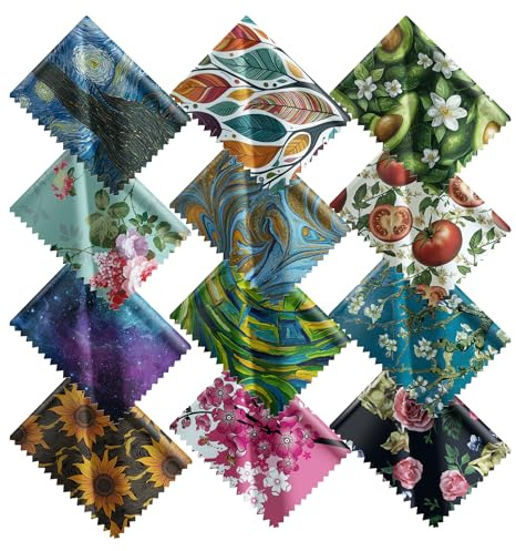 Pattern Printed Soft Microfiber Cleaning Cloths 12 Pieces for Eyeglasses (Pattern Randomly Sent), Camera Kens, Cell Phones, CD, DVD, Computers, Tablets, Laptops, Telescope, LCD Screens