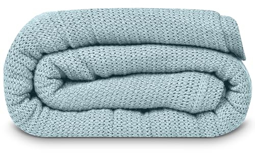 Linteum Textile Supply Leno Weave Ice Grey Blanket, Queen 100% Cotton, Lightweight, Warm, Fluffy, Premium and Durable Soft & Cozy Bed Blanket for Home, Couch, Sofa & Dorm, All Season Throw [90x90]