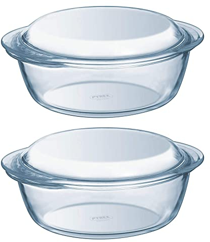 Pyrex Essentials Glass Round Casserole Dish with Lid 1.0L Transparent (Pack of 2)