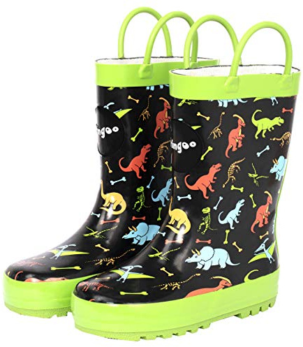 Fringoo - Kids Welly - Taglia 6-11 UK Bambino - Gomma - Accenti di carattere - Design multicolore per ragazzi e ragazze - Stivali da pioggia per bambini, Dinosauro, 40 2/3 EU
