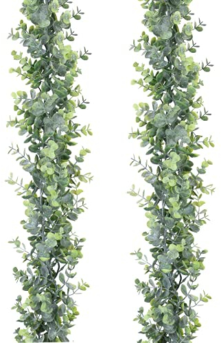 SOMYTING Künstliche Eukalyptus Girlande Grün Handgemachte Girlande für Hochzeitshintergrund Bogen Wanddekoration Reben Blätter UV-geschützt Drinnen und Draußen 2 Stück