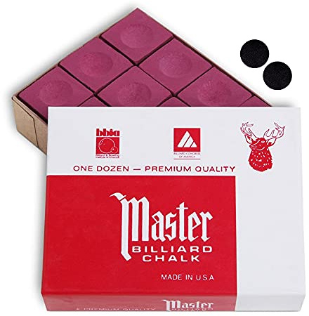 Master Billiard - Tiza de billar de alta calidad, 1 docena, fabricada en los Estados Unidos + 2 puntos de mesa de billar de calidad (borgoña)