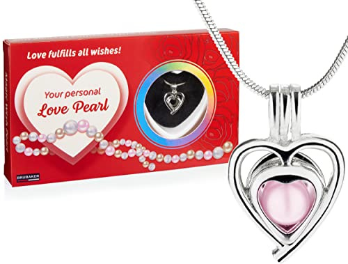 Brubaker Love Pearl Perla dei Desideri - Collana con Ciondolo a Forma di Cuore in Argento + Conchiglia con Perla Vera come Set regalo di Gioielli - L'Amore