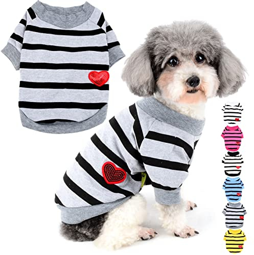 Zunea Dog Shirts for Small Dogs Summer Basic T-Shirt Striped Puppy Clothes Sequins Love Heart Sweatshirt Soft Cotton Short Sleeve Tee Shirt Pet Clothing Pullover Chihuahua Apparel Gray S