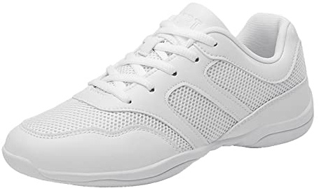Cheerleading, skor för kvinnor, ungdomar, flickor, Cheer Trainers vita tumlande stuntskor, lätt nät, läder, yoga, gymnastik, dansskor, Vitt, 40 EU