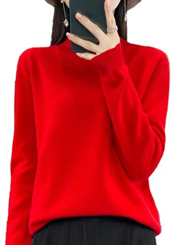 MQSHUHENMY Cashmere Sweaters for Women, 100% Cashmere Long Sleeve Crew Neck Lightweight Soft Knitted Pullover Knitted Jumpers (red,M)