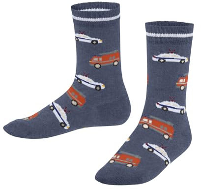 FALKE Unisex Kinder Socken Police and Fire Cars K So Baumwolle gemustert 1 Paar, Blau Light Jeans 6662, 27-30