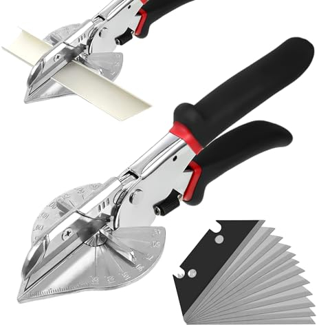 Cortador de 45 grados, tijeras oblicuas para canaleta de cables, corte preciso de madera suave PVC MDF, ajustable de 45 a 135 grados con 12 cuchillas de repuesto