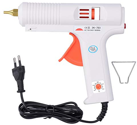 Fdit Pistola Colla a Caldo 110W Regolabile, Antiustione Portatile per DIY Artigianato e Riparazioni - 11mm, Temperatura Aggiustabile, Design Sicuro con Spia Luminosa