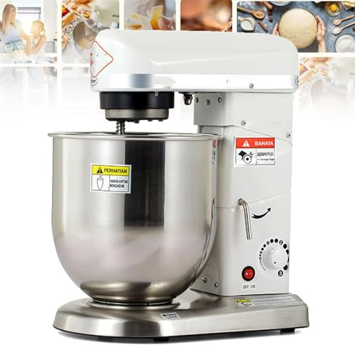 ZHIXUMM Batidora De Pie para Hornear, Batidora De Pie EléCtrica De 5l, 7l, 10le, Batidora De Cocina De 3 Velocidades, con TazóN De Acero Inoxidable, Gancho para Masa, Batidor, Batidor,5L-White