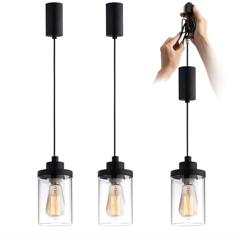 mirrea H Type Cord Adjustable Black Track Lighting Pendant with Clear Glass Shade Pack of 3