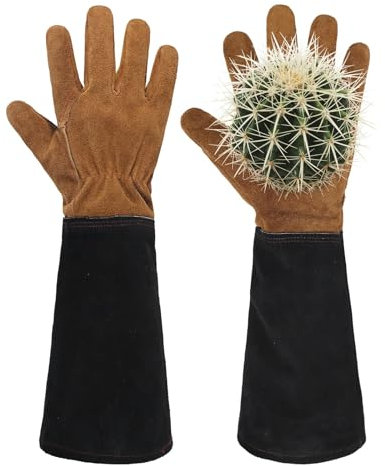 HANDLANDY HLDD Gartenhandschuhe mit langen Ärmeln für Frauen und Männer, Kaktusschutz-Lederhandschuhe für Kaktusse
