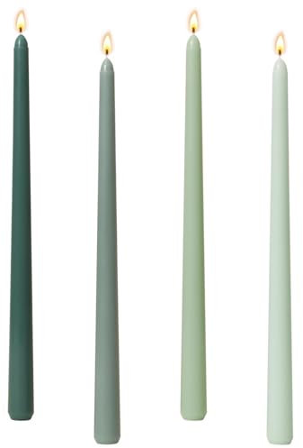 10'' Taper Candles, Set of 4 Gradient Green Candle Tapered Candles, Unscented Dripless Long Tall Dinner Candle Sticks for Table Dinner Wedding Christmas Halloween Home Decor