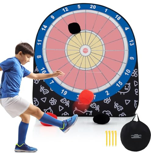 COSTWAY Diana Dardos Gran Board para Niños, Plegable y Portátil con 4 Pelotas de Pateo, Bolsa de Transporte, Tablero de Dardos de Fútbol para Jardín, Césped (Negro)