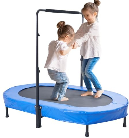 VEVOR Trampolín para Niños, Interior y Exterior, Mini Trampolín Plegable con Asa, Trampolín Rebotador para Niños de 3 Años en Adelante, Niños y Niñas para Divertirse, Azul, 1435 x 970 x (965-1285) mm
