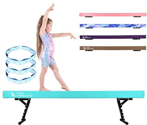 TINY TUMBLERS Trave Ginnastica Artistica per casa – Trave da Ginnastica Regolabile per Bambini – Attrezzo da Ginnastica avanzato – Trave Alta e Bassa – Rivestimento in Ecopelle Scamosciata, 5 Livelli
