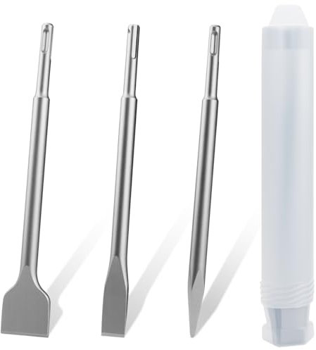 Sds Plus Meißel Set, 3tlg Fliesenmeißel, Meißel für Bohrhammer, Flachmeißel Sds, Bohrhammer Meißel für Beton, Mauerwerk, Fliesen, Fliesenkleber, Naturstein