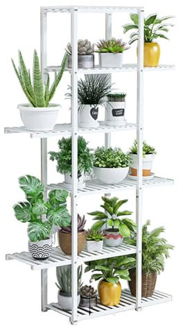 6 Tier Bamboo Ladder Plant Stand for Indoor Outdoor Use Tall Corner Plant Shelf Display Rack for Multiple Plants Flowers Ideal for Living Room Balcony and Garde