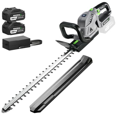 NovorikX 20V Cordless Hedge Trimmer, 2×2.6Ah Battery & Charger, 51cm Cutting Length, 16mm Tooth Opening, Power Display, GRS Certified, 2-Yr Machine 3-Yr Battery Warranty, Lightweight Shrub Cutter
