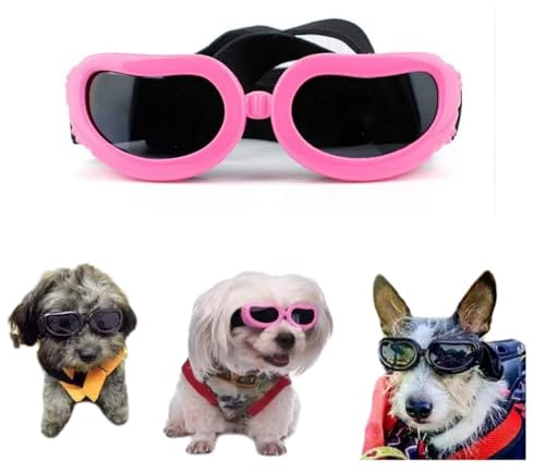 2 Pezzi Occhiali da sole per cani di piccola taglia, protezione UV, occhiali per cani di piccola taglia, con cinturino regolabile, antivento, anti-appannamento