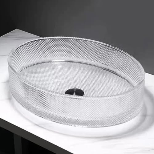 ZYCDP Lavabo Sobre Encimera Ovalado Lavabo Vidrio 500 X 380 X 120 mm Sin Orificio Para Grifo Transparente