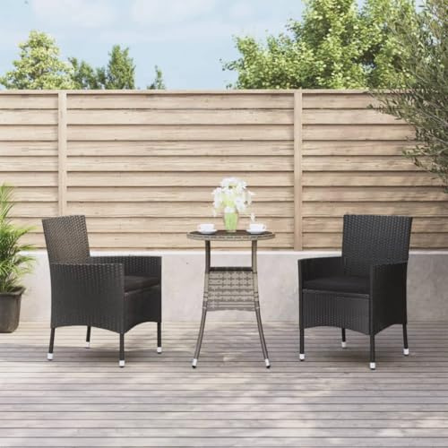 Ziaphsol Ensemble bistro de jardin 3 pièces avec coussins noirs, polyrotin et acier revêtu par pulvérisation, table de 60 x 75 cm, meubles d'extérieur confortables pour balcon et terrasse