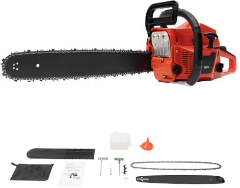 Motosierra de gasolina, juego de motosierras, motor de 2 tiempos, cilindrada de 52 cm³, 10500 rpm, 2,2 kW, riel de 20 pulgadas, grosor de corte de 48 cm de diámetro, arranque por cable, incluye