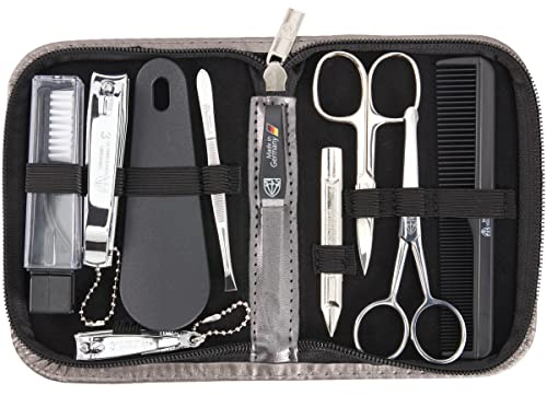 3 Swords Germany - brand quality 10 piece manicure pedicure grooming kit set for professional finger & toe nail care scissors clipper fashion leather case in gift box, Made by 3 Swords (1467)