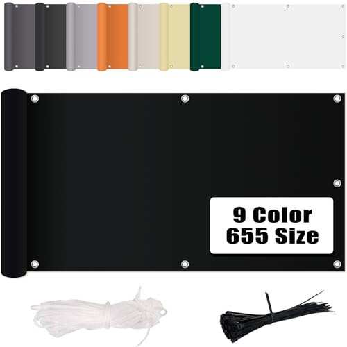 MENGH Terraza Privacidad 100x600cm, Pantalla privacidad Balcon, Resistente a los Rayos UV, con Cuerda de Nylon y Bridas, Ideal para Balcón, Jardín, Piscina Negro