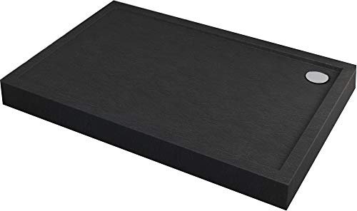 Sellon24® Duschkar Svart Steneffekt DIN 51097 A 12 cm Hög (80 x 120 x 12 cm)