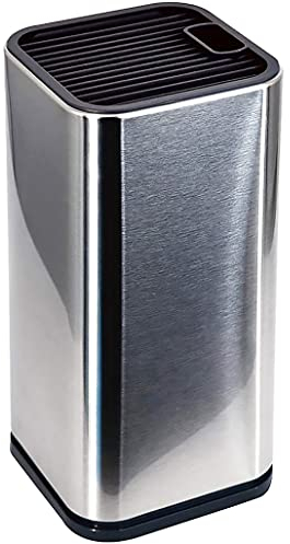Blocco per coltelli, Ceppo coltelli Vuoto，Blocco portacoltelli，supporto per utensili da cucina in acciaio, con fessure per forbici o oggetti da taglio affilato (10X10X23CM Argento)