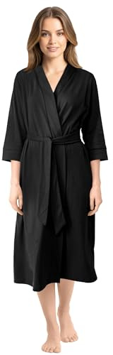 NY Threads Lightweight Women's Dressing Gown Soft Cotton Blend Kimono Robe Perfect for Loungewear and Sleepwear (Small, Black)