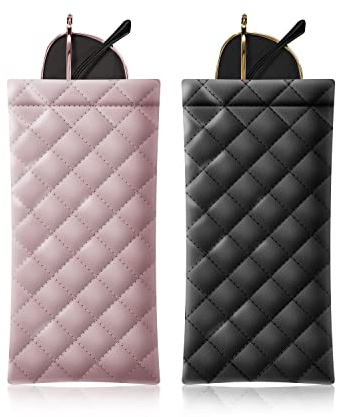 COMF-PRO Squeeze Top Sunglass Pouch - Portable Sunglass Organizer Pouch Bags Soft PU Leather Glasses 2 Pack