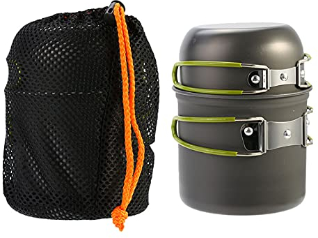 Set di Pentole da Campeggio Antiaderente Leggero, Portatile Ultraleggero Camping Cookware Attrezzatura Cucina All'aperto Gavette Pentola Inox Adatto per Zaino in Spalla Escursioni Famiglia Pic Nic