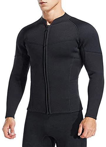 LANGWEI Wetsuit Top Men Rash Guard Swim Shirts 3MM Neoprene Long Sleeve Sun Protection Stretch Slim Swimsuit Top for Diving Surfing Water Sports,Black,M