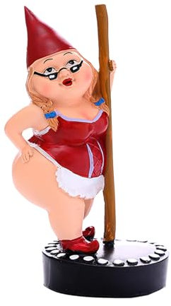 Myqiqi Pole Dancing Gnome Statue Funny Gnome Garden Ornament for Fairy Garden or Home Décor Two Size 12cm and 17cm (RED-L)