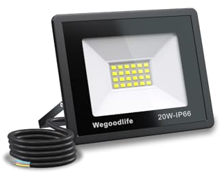 Wegoodlife 20W LED Strahler Außen, Superhell 1510LM Scheinwerfer, 3000K Warmweiß Außenstrahler, IP66 Wasserdicht LED Fluter, 50cm Kabel kein Stecker, Außenleuchte für Hinterhof Auffahrt Garage Garten
