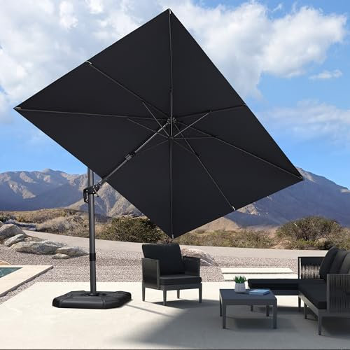 PURPLE LEAF Parasol Déporté Pivotant 2,5 × 3,5 m avec Base Croisée, Parasol de Jardin Extérieur Rectangulaire avec Tournez 50° des Deux Côtés et Rotation à 360°, Toile UPF 50+, Gris