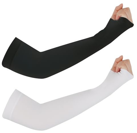 RISVOWO 2 Paia di Manicotti Sportivi, Unisex per Braccia, UV Protezione UPF 50+ Manicotto Braccio, Maniche a Braccio per ciclismo, pesca, basket, escursionismo, corsa (Bianco e Nero)