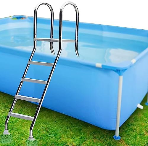 vhdurike Escalera de Piscina de 52 Pulgadas, Escalera de Piscina de 4 escalones con Pedales Antideslizantes, Escalera de Tijera para Piscinas sobre el Suelo, fácil de Instalar y Escalar