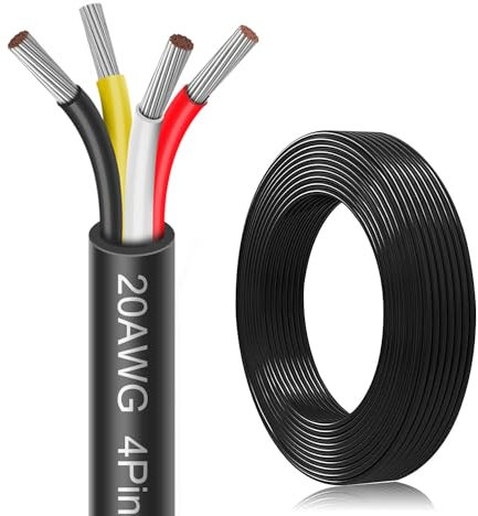 20 Gauge Electrical Wire 4 Conductor, 20AWG 50FT PVC Stranded, 20/4 Low Voltage LED Cable, Flexible Extension Power Cord, Tinned Copper Cable Hookup Wire