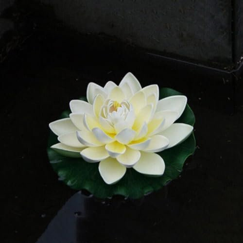 Generic Artificial Floating Foam Lotus Flower with Water Lily Pad, Faux Lotus Flower for Garden Pond Aquarium and Swimming Pool Decoration (White)