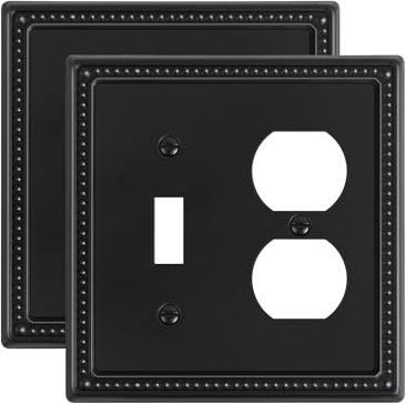 TREEWELL 2-Pack Combo Toggle/Duplex Light Switch Cover Plate, Black Metal Wall Outlet Cover Plate, Decorative Beaded Wall Socket Receptacle Cover for Electrical Outlets, Light Switch