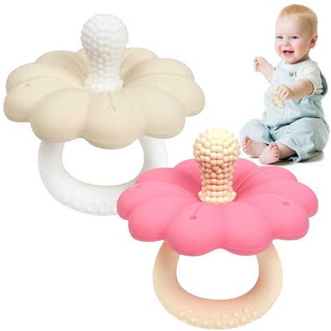 ZOCONE 2 Pack Teething Toys for Baby Teether 3-12 Months, Silicone Baby Teething Toy Cute Teething Dummy for Baby Toys, Best Teething Relief for Babies Infant Teething Toy (Pink)