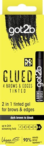 got2b Glued 4 Brows & Edges Tinted Gel 2 in 1 16ml, Buildable Colour Dark Brown to Black, Screaming Hold Brow Gel, Eyebrow Gel for Long-Lasting Looks, Vegan Formula*, Naturally-Derived Ingredients**