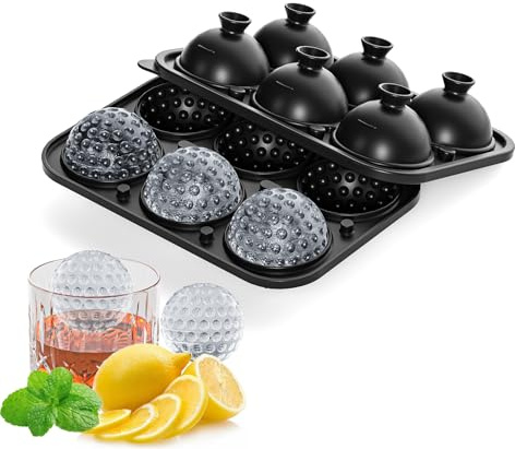 Golfball Moule à Boules de Glace en Silicone, Moule à Glaçons à Grosses Boules, 2.2in Glaçons ronds en forme de balle de golf pour whisky cocktails café glacé, cadeau balle de golf(golf-6balls)