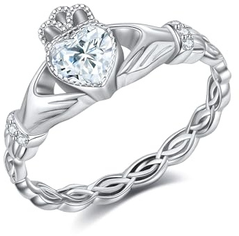 Claddagh Rings for women 925 Sterling Silver Claddagh Celtic Knot Promise Ring Wedding Engagement Celtic Irish Jewellery Gifts for Women Girls Wife(8)